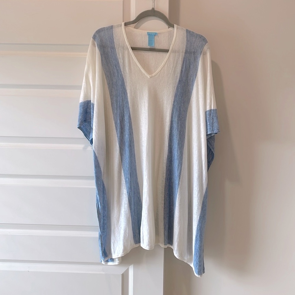 J. McLaughlin linen knit tunic, O/S, blue and off-white stripes
